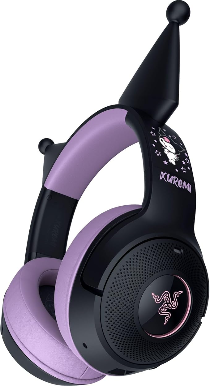 Razer Kraken Kitty V2 BT Wireless RGB Headset: Chroma RGB Kitty Ears & Earcups - Bluetooth 5.2-40 mm Drivers - Noise-Cancelling Mics - Lightweight - 40 Hr Battery w/Type C Charging - Kuromi Edition