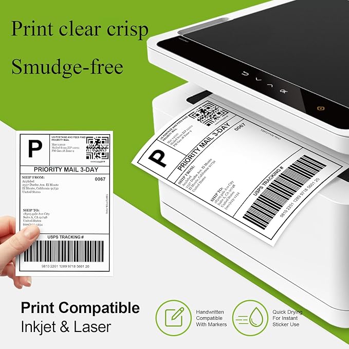 8.5" x 5.5" Half Sheet Self Adhesive Shipping Labels for Laser & Inkjet Printer - 2 Per Page Shipping Labels for Mailing Packages, 5 1/2 x 8 1/2 Half Sheet Labels(100 Sheets, 200 Labels)