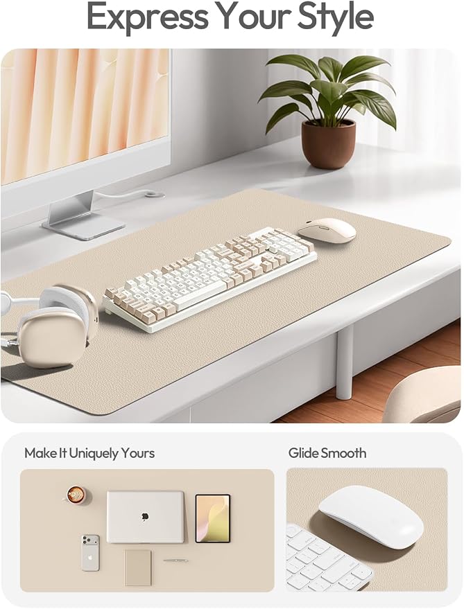 YSAGi Leather Desk Pad Protector, Office Desk Mat, Large Mouse Pad, Non-Slip PU Leather Desk Blotter, Waterproof Laptop Desk Writing Pad for Office and Home (23.6" x 13.8", Eggshell)