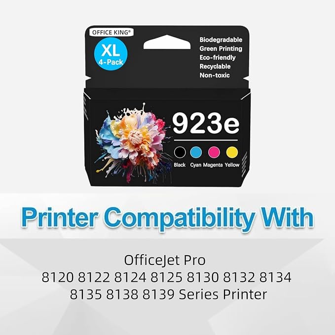 923XL 923e Ink Cartridges Combo Pack Replacement for HP 923XL 923e Ink Cartridges for HP OfficeJet Pro 8135e 8130e 8139e 8138e 8122e 8120e 8124e 8125e 8130e 8132e 8134e Printer(with Chip)