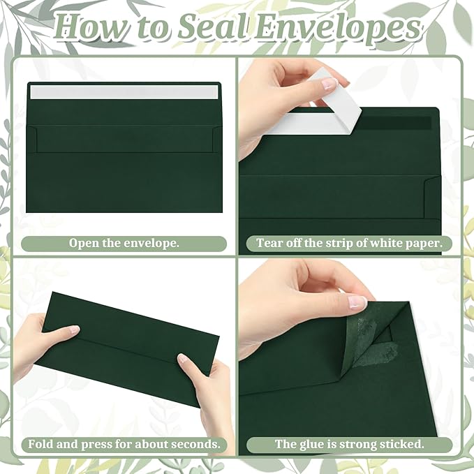 Mulbozy 50 Pcs Dark Green #10 Business Envelopes, Self Seal Standard Envelopes, Windowless Business Mailing Envelopes for Office Checks Letters Invoices Statements Wedding, Size 4-1/8 x 9-1/2 inch