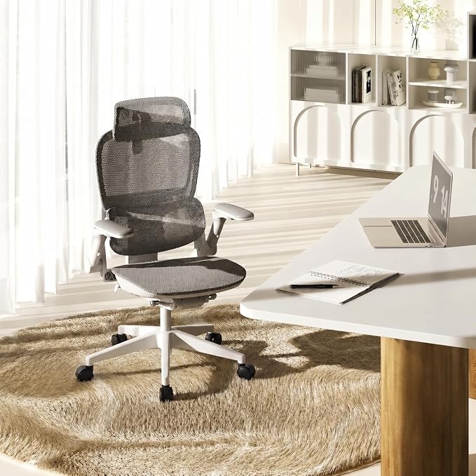 SIHOO B300 PRO Comfy Ergonomic Office Chair Without FOOTREST, White | Mesh Computer Chair with 360° FILP-up 6D Armrests, 135° Reclining, Breathable Desk Chair for Home Office, Holds 300 LBS