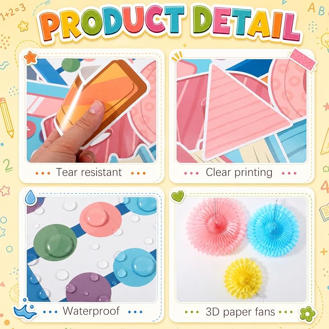 71 Pcs Boho Math Bulletin Board Decorations with Paper Fans 3D Be a Problem Solver Classroom Bulletin Board Math Symbols Cutouts for Back to School Preschool Office Door Wall Decor Supplies
