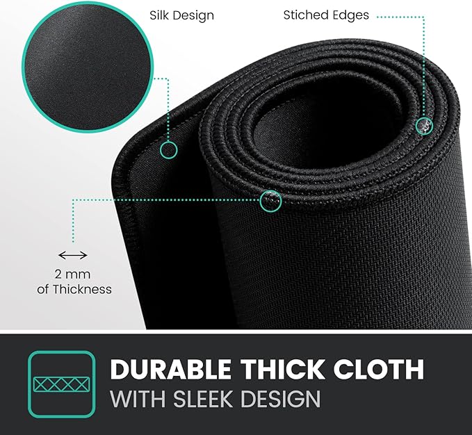 Perixx DX-1000XL Waterproof Gaming Mouse Pad with Stitched Edge - Non-Slip Rubber Base Design for Laptop or Desktop Computer - XL Size 15.75 x 12.6 x 0.12 Inches, black