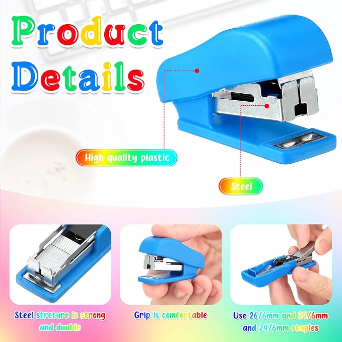Fainne 30 Pcs Mini Stapler Bulk with Staples Back to School Portable Multicolor Small Stapler Bulk Hand Held Desk Staplers Cute School Supply Set for Office Teacher College (Classic Color)