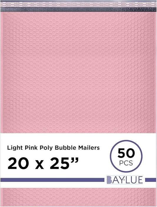 Light Pink Poly Bubble Mailers 20x25 Inch #10 | Self Seal Large Padded Envelopes | Air Cushioned Bubble Mailer | Usable Size 20x24 Inch | Waterproof Lightweight Mailing Shipping Bags | 50 Pack