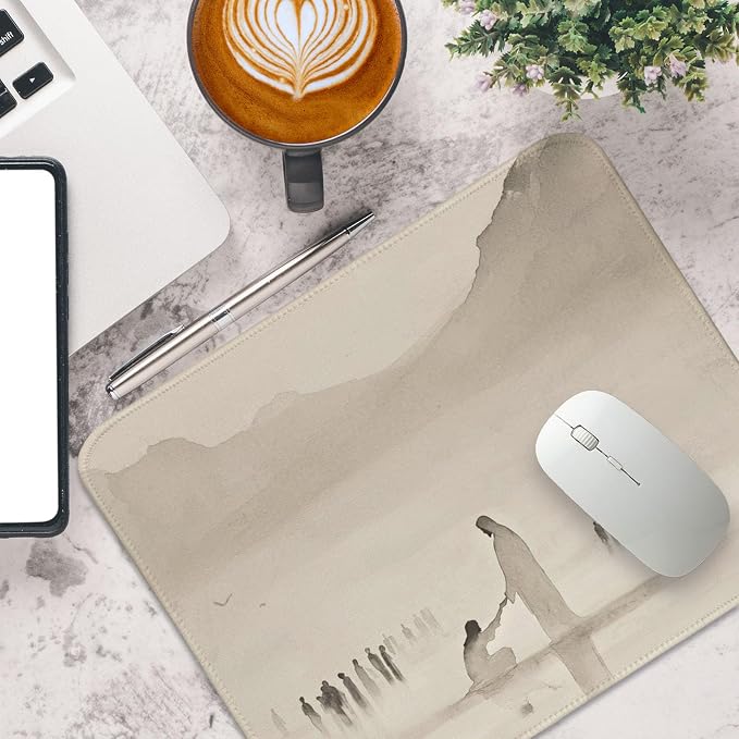 Christian Mouse Pad Jesus Small Mouse Pads, Rectangle Yellow Jesus Travel Computer Mouse Pad for Desk, Aesthetic Religious Mouse Pads for Desk Christian Gifts for Women 11.8x9.8