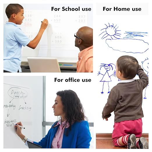 Reusable & Removable White Board Wallpaper | 1.4ft x 8ft Self Adhesive Dry Erase Contact Paper | 3 Markers & Eraser Cloth Included | for Home, Office, School & Kids Art & Decoration