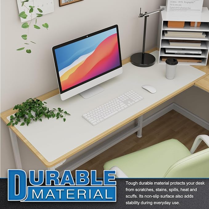 K KNODEL Extra Large Desk Mat, Leather Mouse Pad (47.2"x17", White) | Desk Pad, Keyboard Pad, Computer and Laptop Mat, Desktop Protector and Cover, Writing Pad and Blotter for Home Office