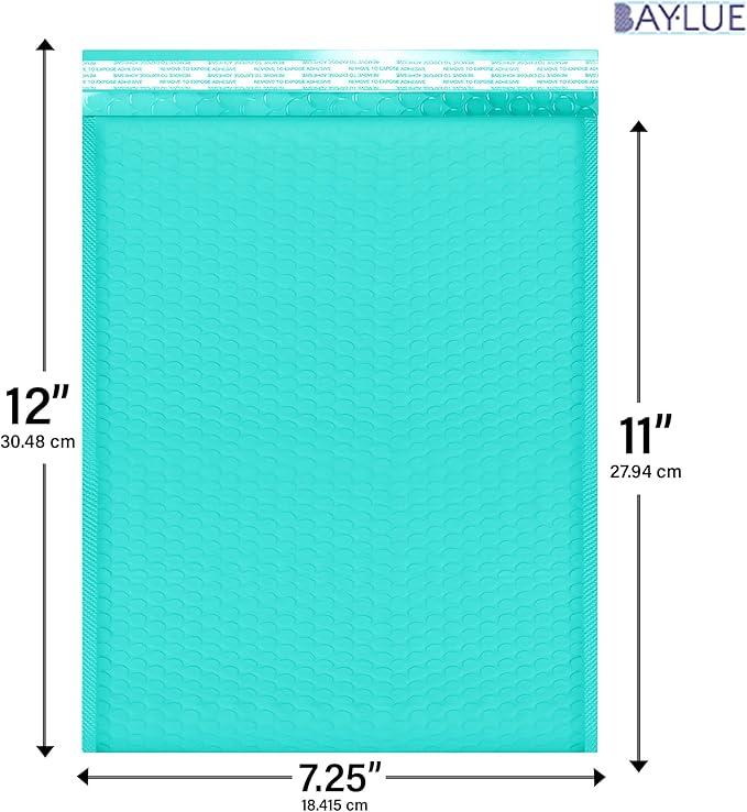 Teal 7.25x12 Inch Poly Bubble Mailers #1 | Self Seal Padded Envelopes | Air Cushioned Bubble Mailer | Usable Size 7.25x11 Inch | 100 Pack Bulk | Waterproof | Lightweight Mailing Shipping Bags