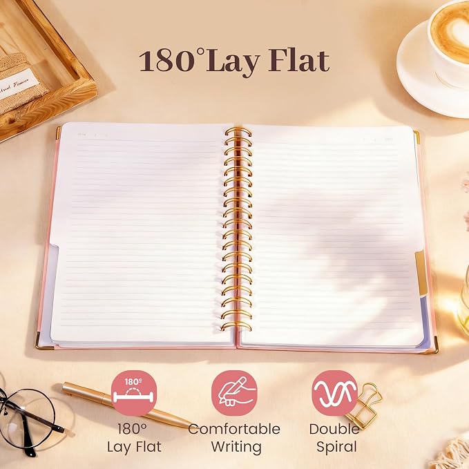 Yoment Hardcover Spiral Notebooks for Work 240 Pages Notebook with Dividers | Multi 5 Subject Notebook College Ruled with Tabs, B5 Lined Journals for Writing, Back to School, Gifts, Pink