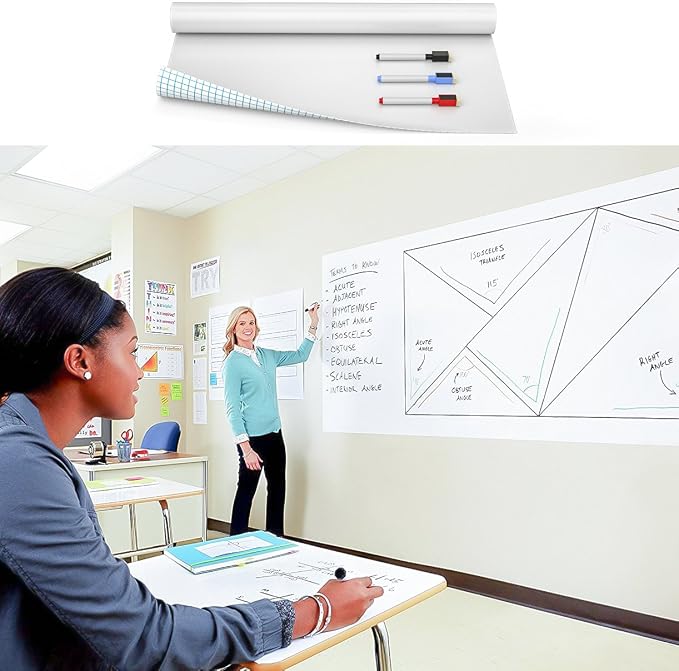 Nicpro Dry Erase Whiteboard Sticker Wall Decor 17.7" X 78.7"(6.5 ft) Paper | Self-Adhesive White Board Peel Stick with 3 Color Pen for School, Classroom, Office, Home, Kids Drawing Must Have Suppliers