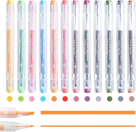 Bible Highlighters No Bleed, Double-Ended 12 Pack Assorted Pastel Colors Highlighter, Chisel and Fine Tips for School & Bible Study, Quick-Dry Pens for Note Taking, Journaling & Art