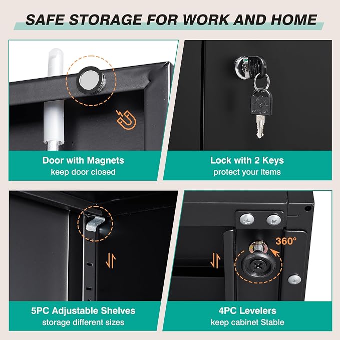 Wide & Deep Metal Storage Cabinet with 2 Doors and 5 Adjustable Shelves,72x36x18 Garage Storage Cabinet,Tall Black Locking Metal Cabinets with Lock,Steel Locked Cabinets for Home,Office,Garage