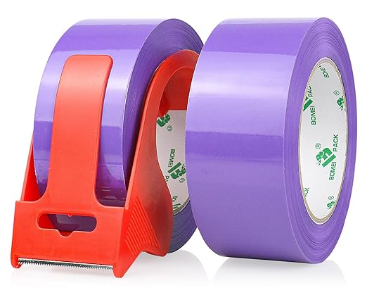 BOMEI PACK Purple Packing Tape with Dispenser, 2.4 Mil 1.88 Inch x 110 Yards, 2 Refills Rolls Color Box Tape for Moving, Shipping and Packaging