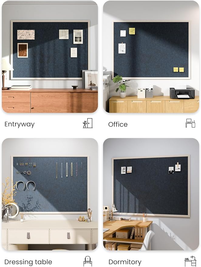 Fluxynara 47.2" x 35.4" Felt Frame Bulletin Board, Carbon Blue | Cork Board Alternative with 36 Removable Adhesive Tabs, Foldable Pin Board for Wall, Home, Office, Classroom & Dorm