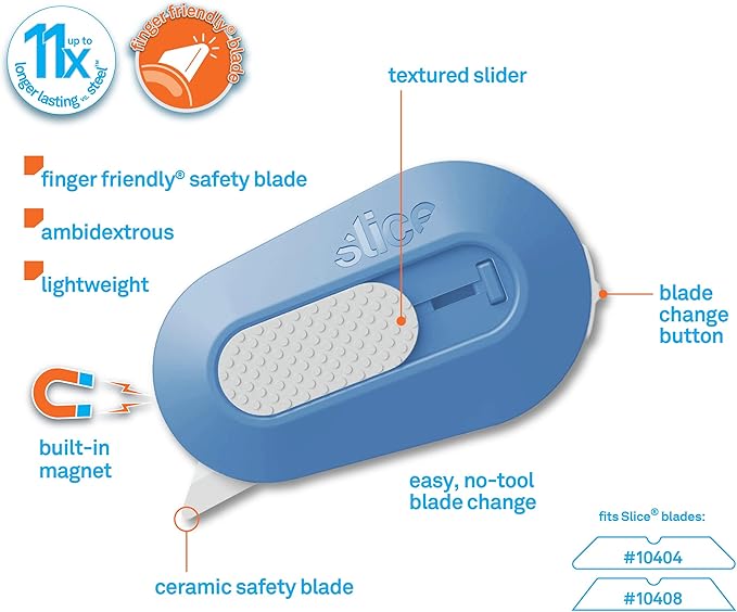 Slice Mini Box Cutter | Manual Retracting | Safe Ceramic Box Cutter Lasting 11x Longer than Metal | Box Opener | 1 Pack | Sky