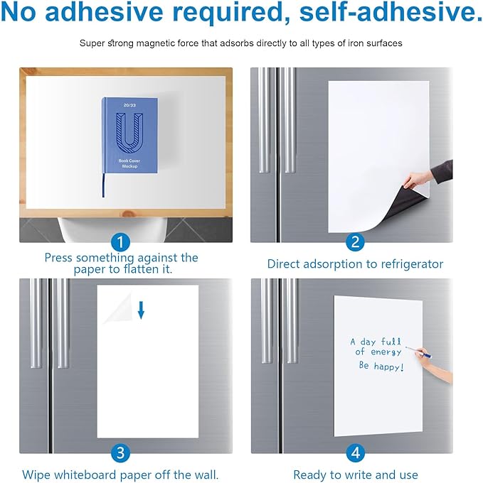 Magnetic Fridge White Board Paper, 16" x 24" Large Dry Erase Board Sheet for Organizer and Planner, Kitchen Refrigerator Whiteboard for Family to-do List, Includes Markers and Eraser