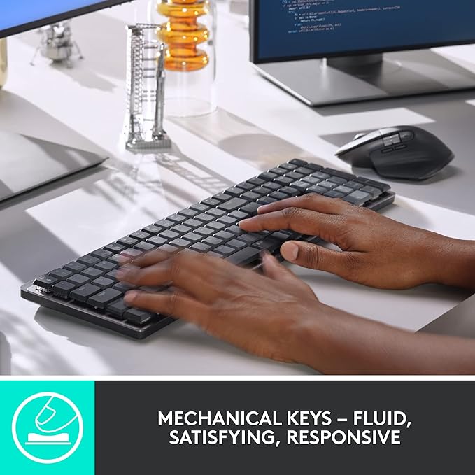 Logitech MX Mechanical Wireless Illuminated Performance Keyboard, Clicky Switches, Backlit Keys, Bluetooth, USB-C, macOS, Windows, Linux, iOS, Android, Metal