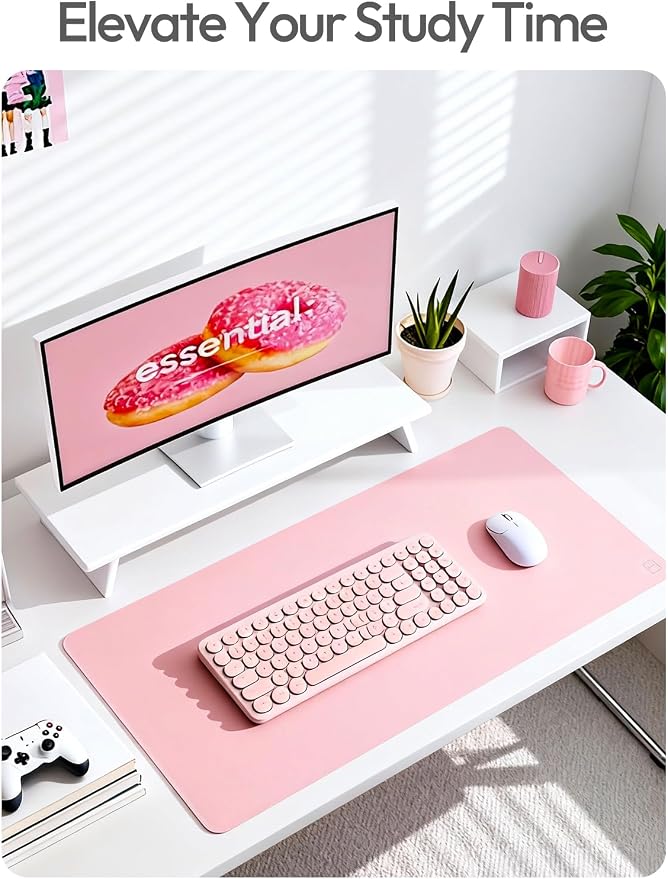 YSAGi Leather Desk Protector, Office Mat, Large Mouse Mat, Non-Slip PU Leather Blotter, Laptop Pad, Waterproof Writing Pad for Office and Home (Light Pink, 23.6" x 13.8")