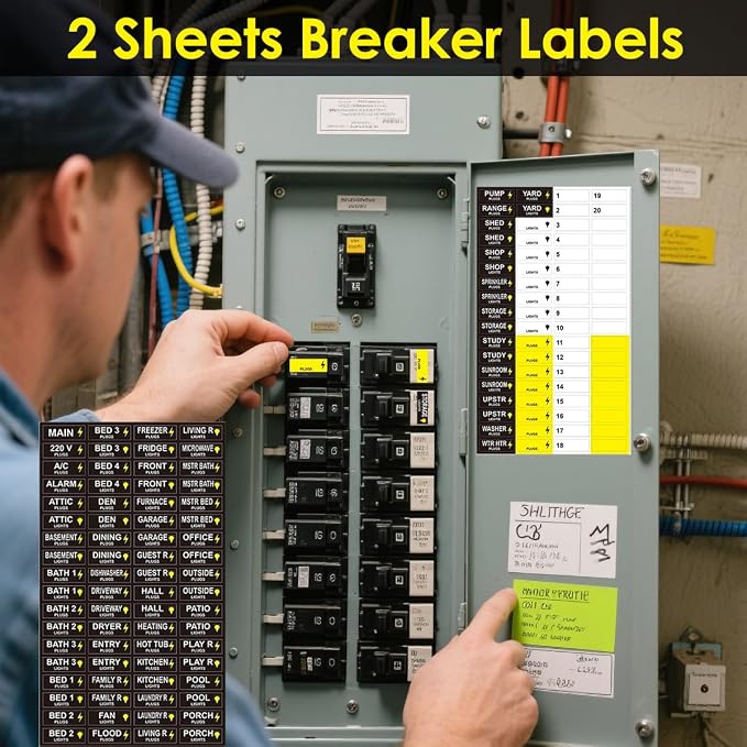 Circuit Breaker Labels, Breaker Box Electrical Panel Fuse Box Stickers, Easy Read and Install (LargeBlack)