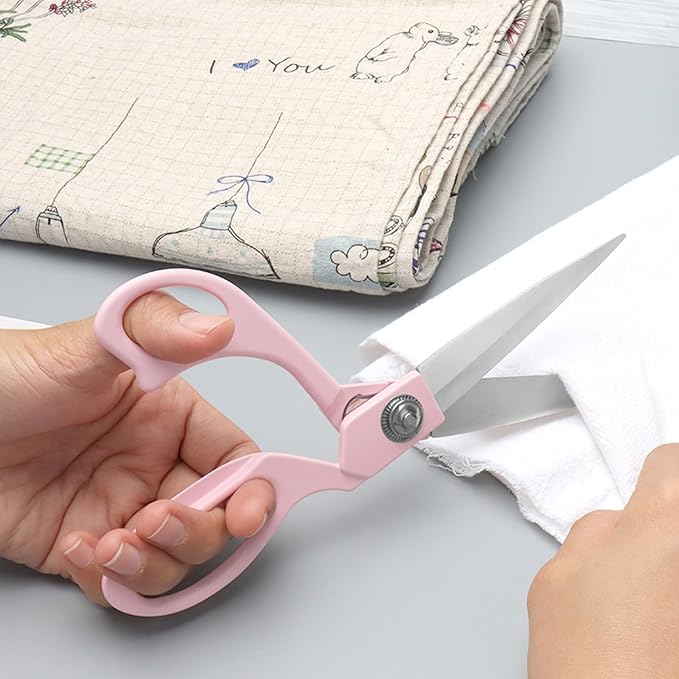 NatSumeBasics 8" Pink Fabric Sewing Scissors Cute Heavy Duty Sharp Rustproof Stainless Steel Shears for Women Home Office DIY Crafts Scrapbooking