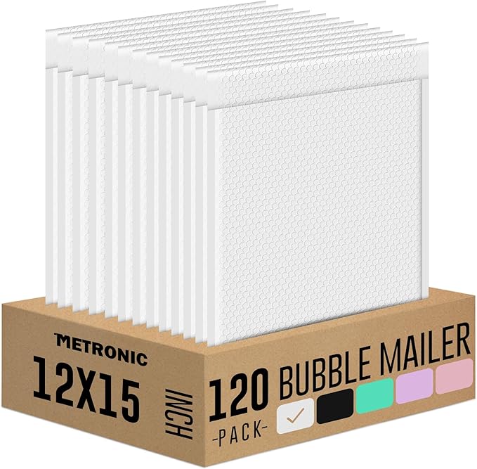 Metronic 120PC Large Bubble Mailers 12x15 Inch Waterproof Padded Envelopes White Bubble Envelopes Opaque Cushioning Mailer for Shipping Clothes, Books,Jewelry Makeup Supplies