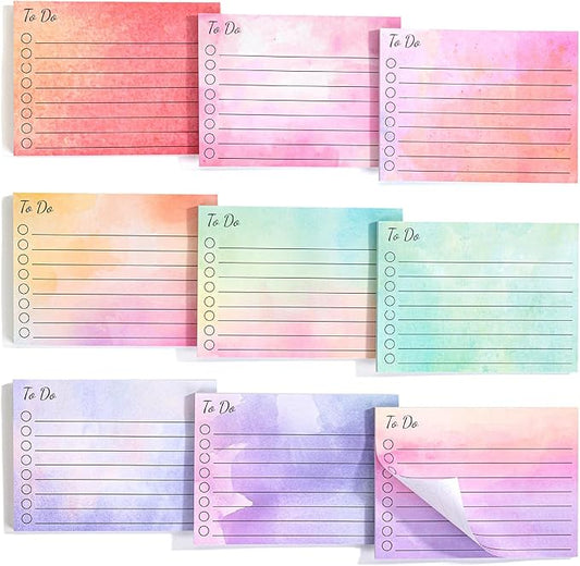 Mr. Pen- to Do List Sticky Notes, 3"x4", 9 Pads, 450 Sheets, Daily to Do List Notepad, Lined Sticky Notes, Watercolor