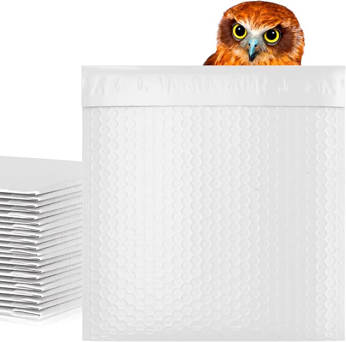 White Poly Bubble Mailers 7.25 x 7.5 Inch. Pack of 500 Padded Envelopes Waterproof. Self Seal Padded Mailers with Durable Seams. Lightweight Padded Shipping Envelopes for Mailing Fragile Things