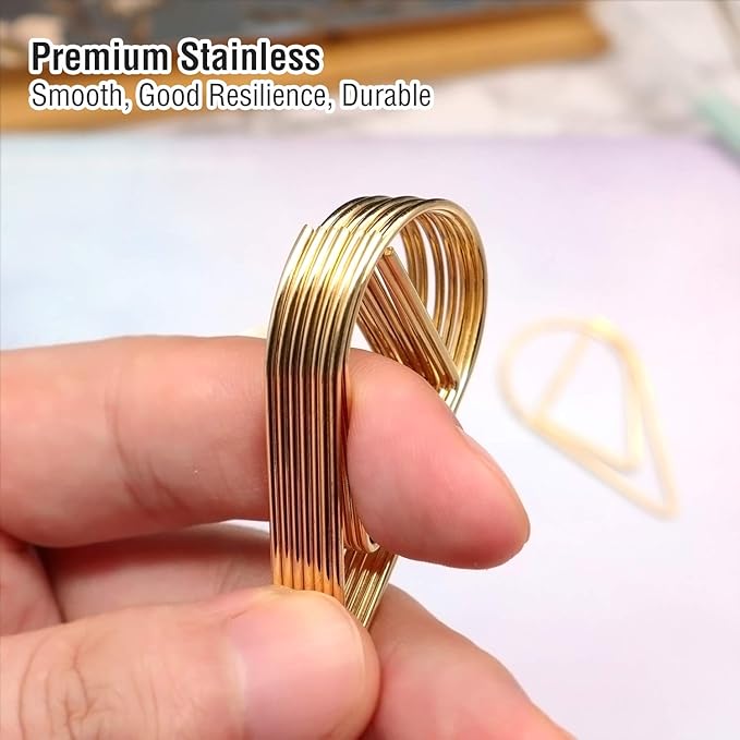 60 Pieces Gold Paper Clips Drop-shaped Large Stainless Steel Teardrop Paper Clips with Holders Box for Office School Supplies Wedding Invitations Bookmarks Women Planners (2 inch/50 mm) by DEEDYGO