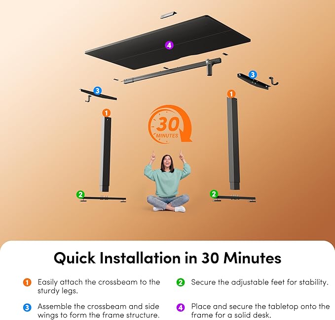 FEZIBO 40 x 24 Inchs Electric Standing Desk, Height Adjustable, Sit Stand Up, Computer Office Desk with Splice Board, Black Frame/Black Top