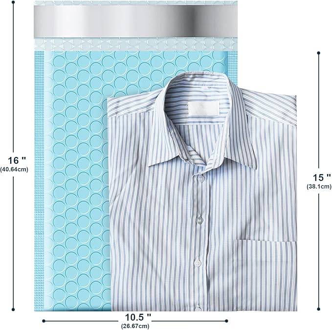 10.5x16 Poly Bubble Mailers #5 Padded Envelopes, 25Pcs Self Seal Mailing Envelopes Bubble Padded Mailers (Light Blue)
