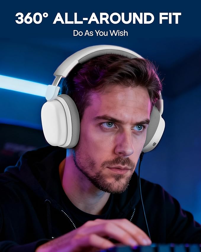 EPOMAKER X Aula G7 Pro Wireless Gaming Headset, Dual Mode BT5.3 & 2.4GHz, 7.1 Surround Sound, 80+ Hour Battery, RGB Light, with Noise Canceling Mic for PS5, PS4, Switch, PC (White)