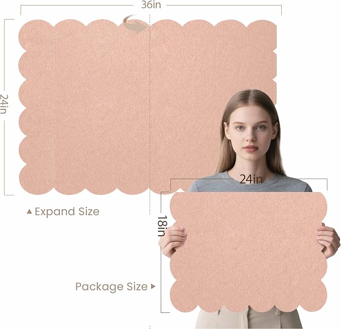 Scalloped Bulletin Board 36x24 inches, Decorative Felt Pin Board for Wall | Cute Cork Board Alternative with Push Pins, Foldable Display Vision Board for Photos, Notes & Reminders