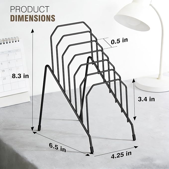 Incline Desk Mail Organizer, Mail Sorter Letter Organizer Rack with 6-Section Vertical Compartments Rack for Letters, Postcards, Brochures, Mail Holder for Office, Home, School