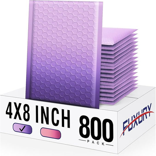 Fuxury Opaque 4x8 Bubble Mailer 800 Pack,Gradient Purple Cute Design Bubble Envelopes,Strong Adhesion Pattern Padded Mailing Envelopes for Shipping Jewelry,Makeup #000 Thick Bubble Padded Mailer