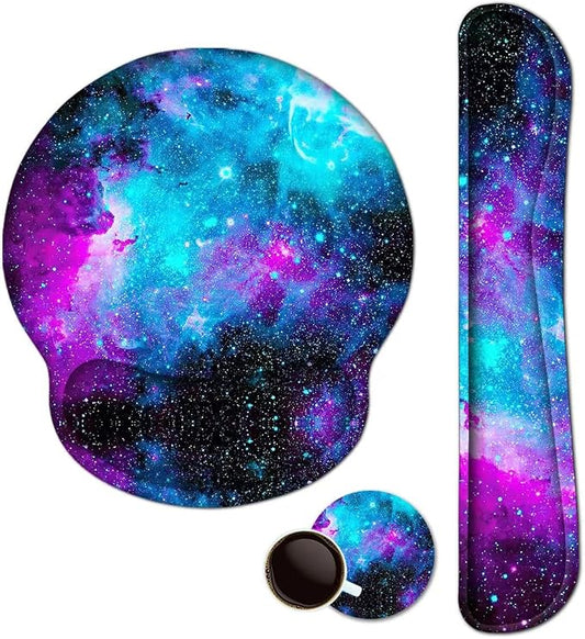 Mouse Pad Keyboard Wrist Rest, Gel Non Slip Rubber Wrist Support Rest Mouse Pad for Home Office, Computer, Laptop, Typist, Gamer, Soft Cushion Mousepad with Memory Foam Ergonomic Nebula Galaxy