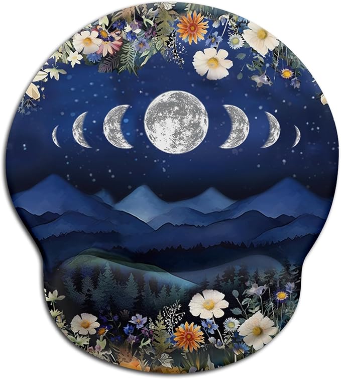 Ergonomic Mouse Pad with Wrist Rest, Moon Mountain Mouse Pad Wrist Support Gaming Mousepad with Non-Slip Pain Relief PU Base, Cute Office Desk Accessories Funny Home Decor Supplies