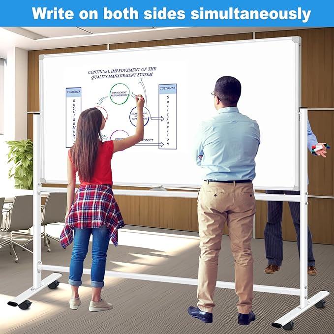 Rolling Whiteboard on Wheels 72x48 inch, Large Double-Sided White Board Dry Erase with Stand, Magnetic Mobile Whiteboard with Stands for School, Office, Home 2 Eraser, 6 Markers, 20 Magnets