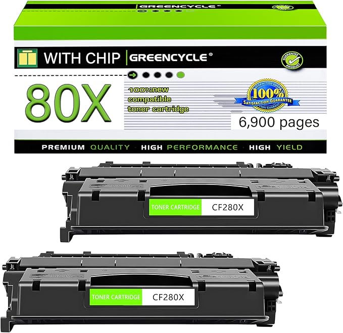 greencycle 80X CF280X Toner Cartridge Compatible Replacement for HP 80A 80X CF280A CF280X for HP LaserJet Pro 400 M401a M401n M401dn M401dne M401dw MFP M425dn M425dw M401 M425 Printer (Black, 2-Pack)