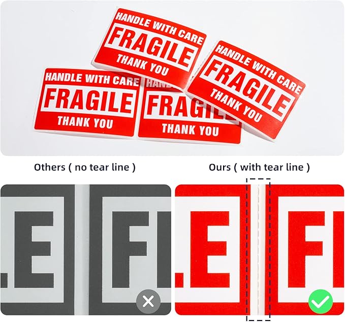 3 x 2 Inch Handle with Care Fragile Stickers for Shipping Moving Glass 1000 Permanent Adhesive Fragile Labels-2 Rolls