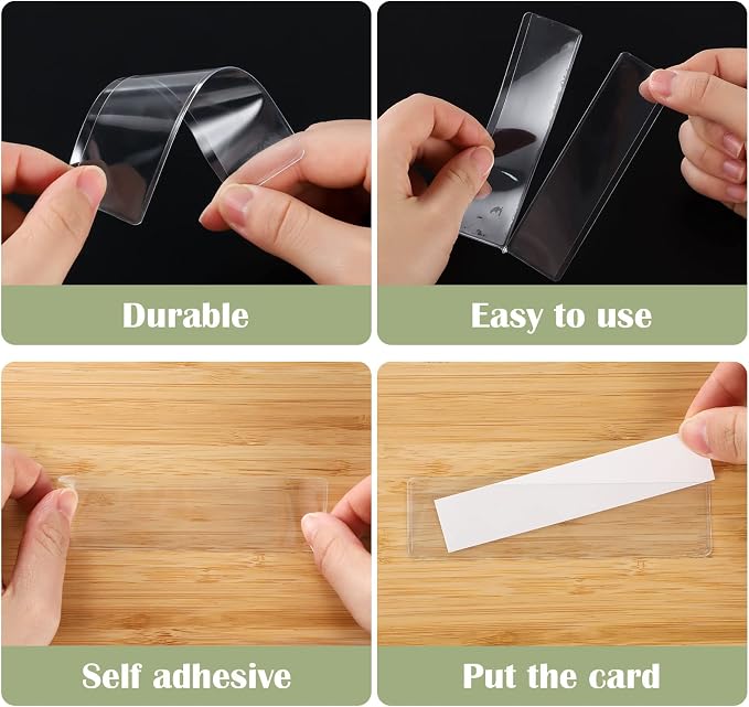 60 Pack 1.2" x 4.3" Self Adhesive Label Holders with 60Pcs Paper Label Inserts, Shelf Tag Label Holder Clear Pockets for Bookshelf Mailbox Shelves Storage Bins | PVC clear pockets, removable adhesive, fits shelves bins mailboxes, protects labels from d...