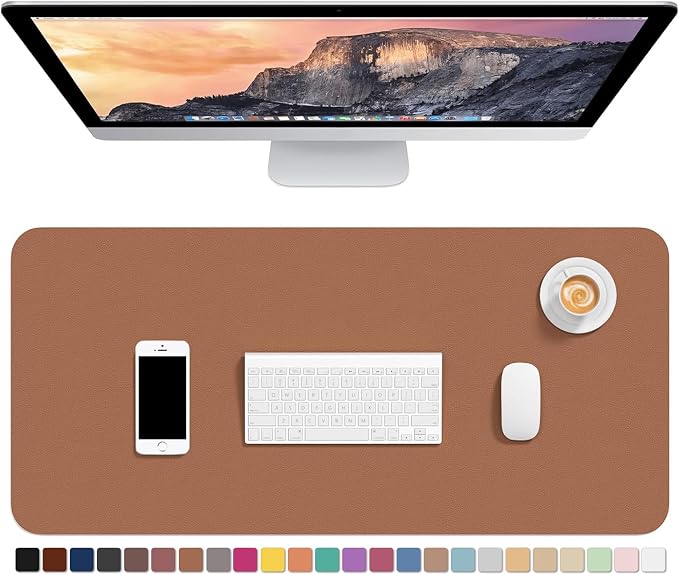 Hsurbtra Desk Pad, 30" x 14" PU Leather Desk Mat, XL Extended Mouse Pad, Waterproof Desktop Blotter Protector, Non-Slip Ultra Thin Large Laptop Keyboard Writing Mat for Office Home, Dark Apricot