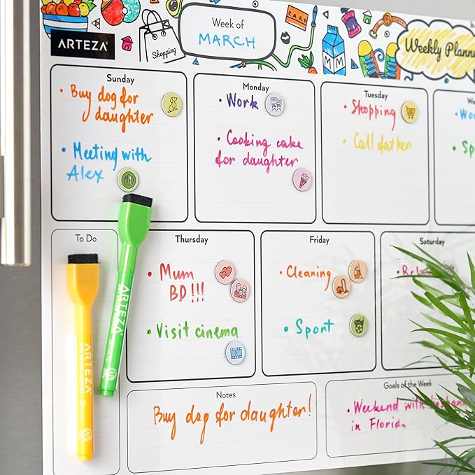 ARTEZA Magnetic Dry Erase Markers with Erasers – 60-Pack Fine Tip Whiteboard Pens in 12 Assorted Low-Odor Colors for Office, Classroom & Planning Use