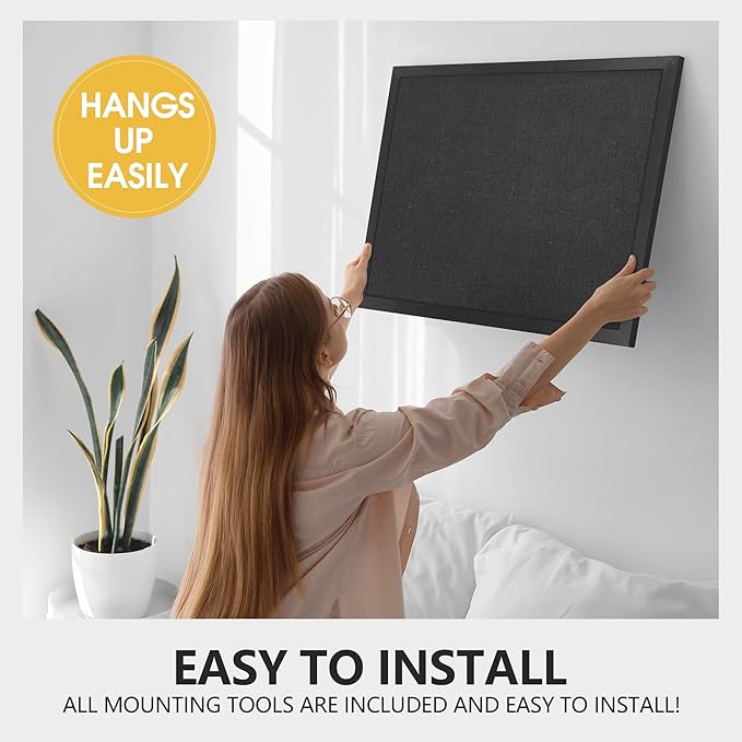 AKTOP Black Cork Board Bulletin Board with Linen 18" X 24", Large Framed Corkboard for Wall, Hanging Pin Board Picture Board for Home Office Decor, Cute Vision Board with Pushpins
