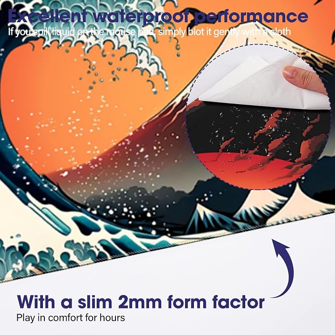 Large Extended Mouse Pad with Stitched Edges 35.4"x15.7" - Waterproof Desk Mat, Non-Slip Rubber Base for All-Desk Coverage, Perfect for Gaming Office Home, Moon Wave