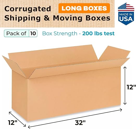 Long Shipping & Moving Boxes 32x12x12 inches (10-Pack) - Extra Strength 200 lb vs Regular - Corrugated Packing Boxes for USPS/UPS/FEDEX - Cardboard Box for Delivery - Long Box by IDL Packaging | Extra Strength 200 lb vs Regular - Corrugated Packing Box...