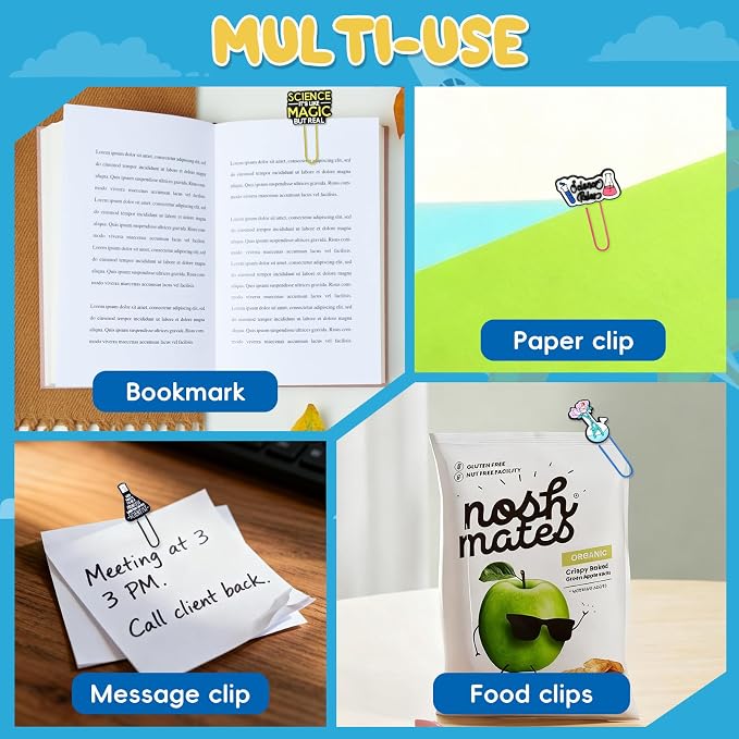 30 PCS Science Paper Clips Metal Paperclip Large Size Paper Clip Cute Bookmark Colorful Office Supplies Bookmark Clamp Desk Accessories Stationery Gifts