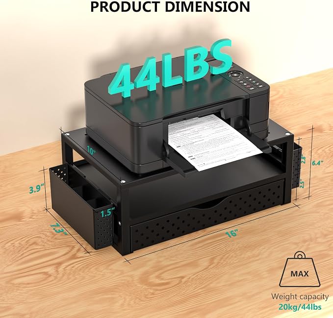 WALI Monitor Stand Riser with Drawer and 2 Pen Holders | Desk Organizers and Accessories for Computer, Printer, Laptop Stand for Home Office Supplies, (PTT004-B), 1 Pack, Black