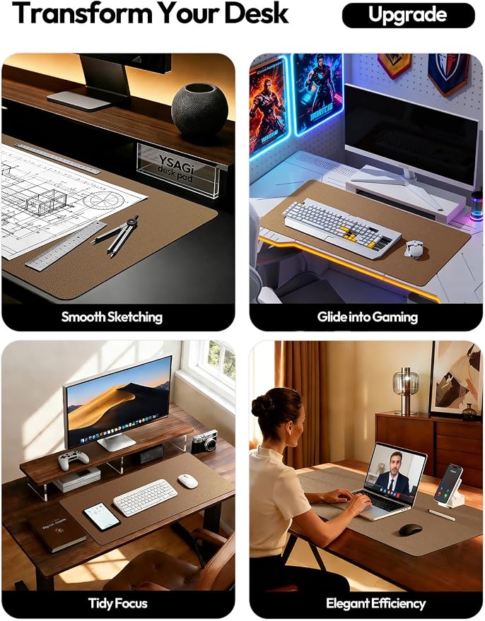 YSAGi Leather Desk Pad Protector, Office Desk Mat, Large Mouse Pad, Non-Slip PU Leather Desk Blotter, Laptop Desk Pad, Waterproof Desk Writing Pad for Office and Home (Shiny Bronze,55" x 24")